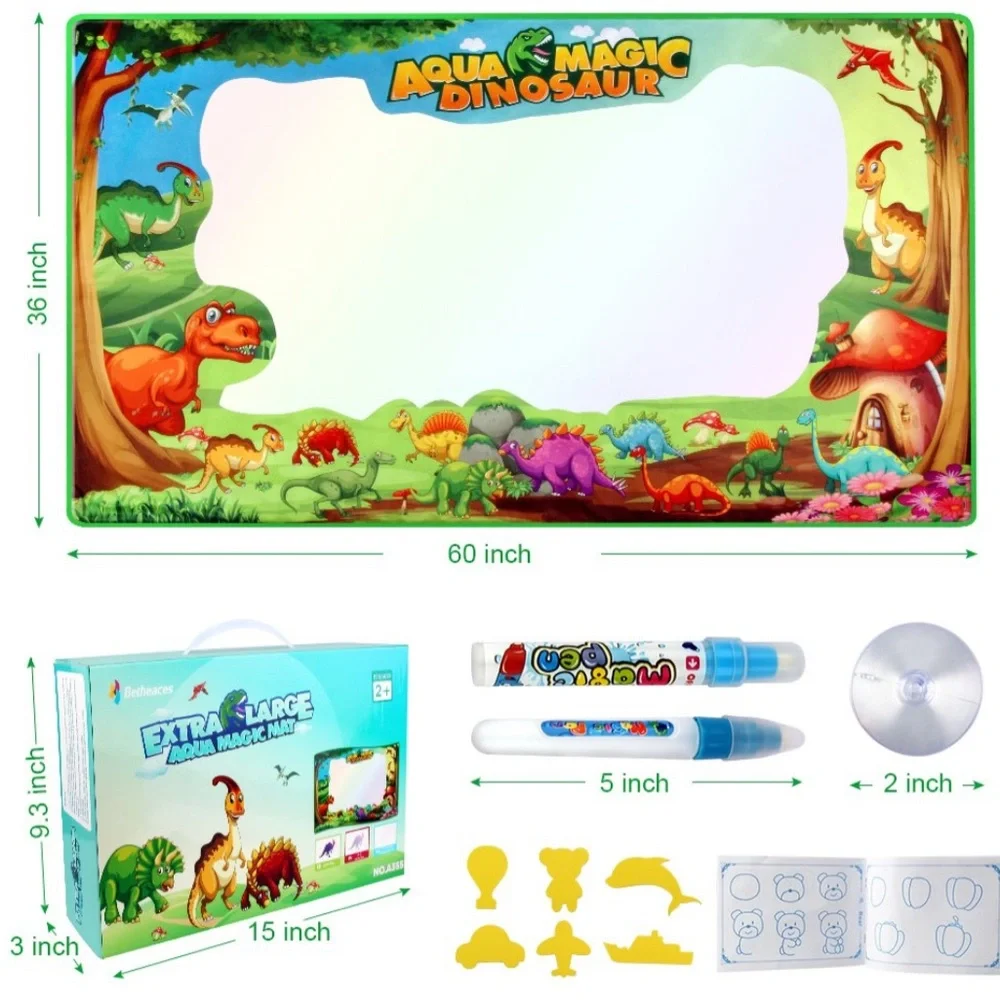 Betheaces Water Doodle Drawing Mat, Fabric Dinosaur Painting Writing